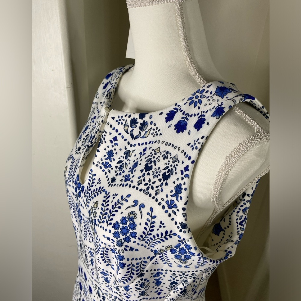 White Summer dress  with multiple blue shades/floral prints